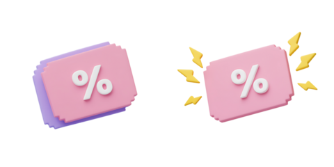 Pink Discount Tags with Percent Symbol and Lightning Bolts