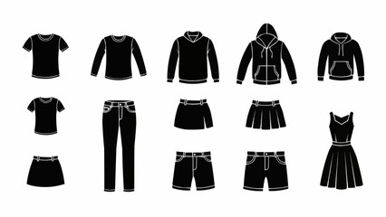 Collection of various black silhouette clothing items for men and women.