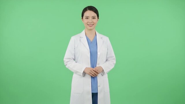 Smiling Professional: A confident healthcare expert in professional attire radiates reassurance, standing with a serene poise. against a verdant, uncluttered backdrop.