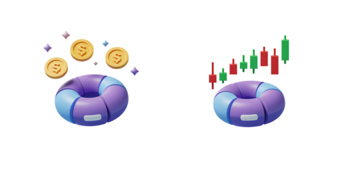 Abstract Donut Shapes with Coins and Stock Market Graphs