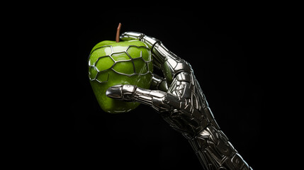 robotic hand keeps forbidden green apple, generative ai