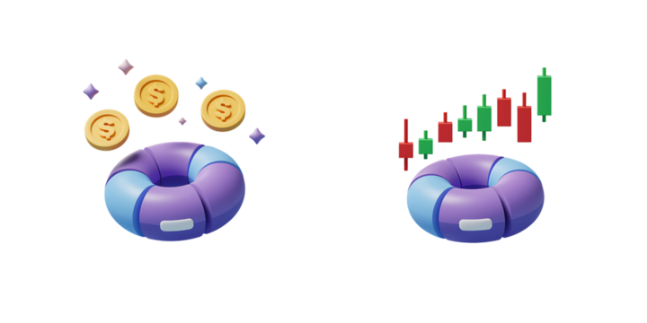 Abstract Donut Shapes with Coins and Stock Market Graphs - Powered by Adobe