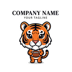 Cute Tiger Holding American Football Mascot Logo.