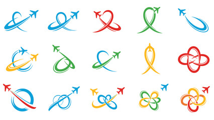 Airplane Icon Set in Flat Style for UI, Banner, Poster and Infographic