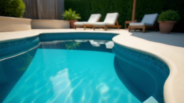 Video A person relaxing by the pool with a lounge chair in the background