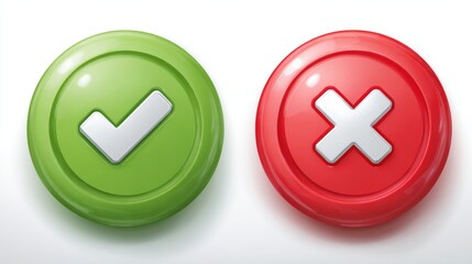 Obraz premium Illustration of a green check mark and red cross mark, representing concepts of approval and denial, respectively.