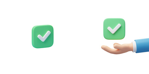 Hand Holding Green Check Mark Icon on Transparent Background