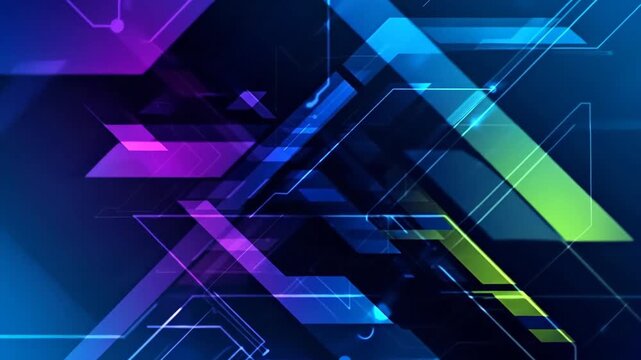 Abstract Geometric Composition Of Blue Purple And Green Elements With Lines And Light Effects
