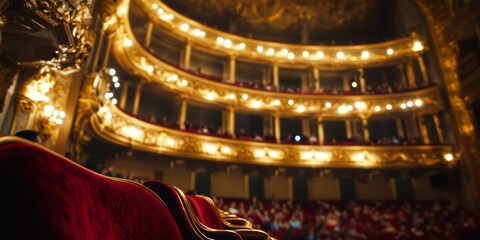 Fototapeta premium Beautiful interior of an opera house with ornate balconies and red velvet seats.