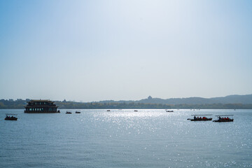 Scenic Sightseeing Boats on West Lake in Hangzhou