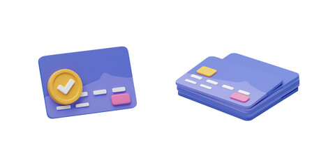Stacked Credit Cards with Check Mark Isolated on Transparent Background