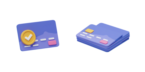 Stacked Credit Cards with Check Mark Isolated on Transparent Background