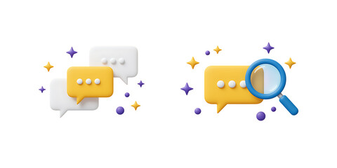 Colorful Speech Bubbles with Magnifying Glass and Stars