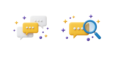 Colorful Speech Bubbles with Magnifying Glass and Stars