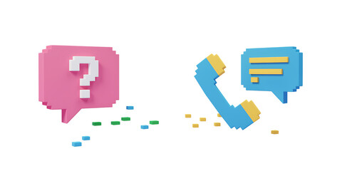 Pixel Art Communication Concept with Question and Answer Bubbles