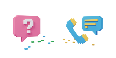 Pixel Art Communication Concept with Question and Answer Bubbles