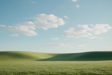 Fototapeta premium A vibrant green wheat field stretching into the distance under a clear blue sky . 