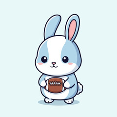 Cute Cartoon Bunny Holding a Football.