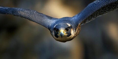 A powerful bird of prey soaring through the sky with a focused expression.