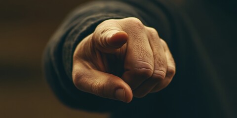 A person's hand pointing towards the camera.
