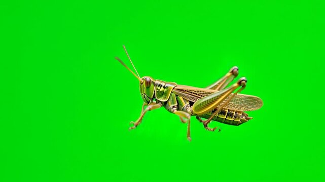 grasshopper walking isolated on green screen background for vfx projects video