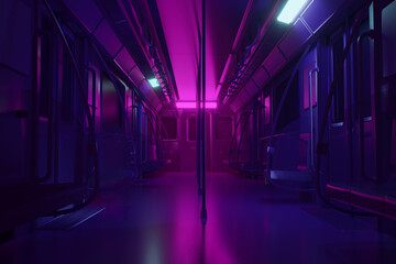3D Rendering of a Subway Wagon with Cyberpunk-Style Lighting