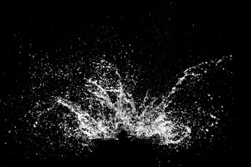 Abstract water splash on black background, showcasing dynamic movement and freshness. The image captures the essence of liquid in motion