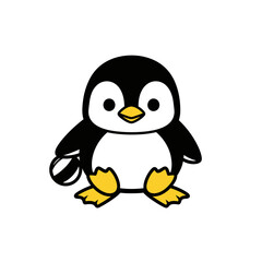 Cute cartoon penguin holding a ball in its flipper.