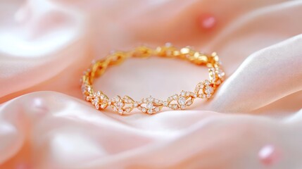 Sophisticated bracelet with gold links and tiny diamonds draped over soft silk, radiating luxury and style