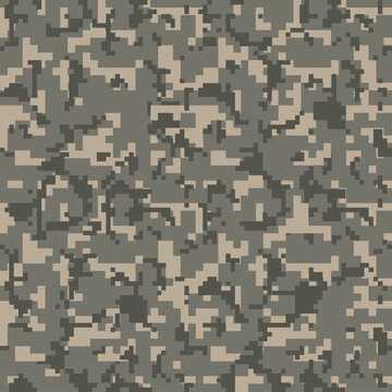 Brown pixel seamless camo pattern. Military desert camouflage texture. Green, brown. forest color. Fabric textile print designs.	