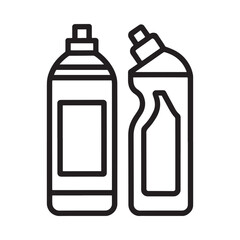 Outline icon illustrating two household cleaning product bottles, one cylindrical and one with an ergonomic shape