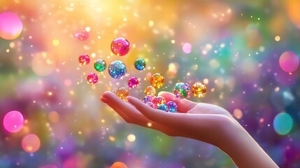 Vibrant bokeh orbs float behind an upward-reaching hand, capturing the spirit of yearning and transformation