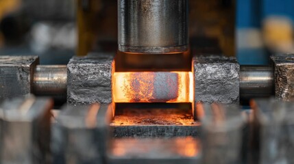 Medium shot capturing closeup of induction hardening bar setup with electric currents precisely heating the cylindrical metal for surface treatment