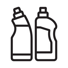 Two household cleaning product bottles icon in black and white line art style