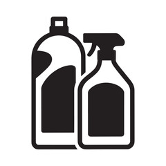 Black and white silhouette icon showing two bottles of cleaning products