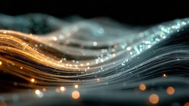 Abstract Digital Flow: Dynamic lines of light dance across a dark canvas, creating a mesmerizing display of energy and movement.