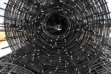 Reinforcement Steel Bars and Concrete Work on Roadside