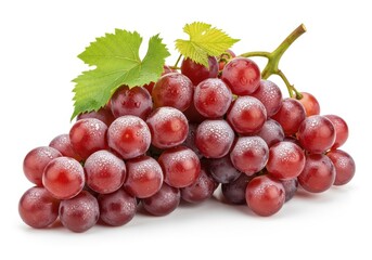 Fototapeta premium Cluster of fresh red grapes with visible frost sits against a clean white background