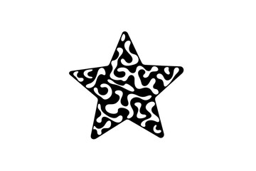 Obraz premium Five Pointed Star with Abstract Organic Pattern Black Silhouette Vector Clipart