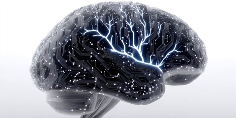 Artificial intelligence brain processing data and thinking concept