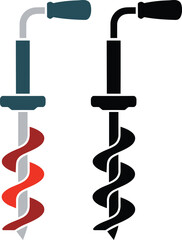 Handheld Manual Ice Auger Drill Tool for Fishing, Winter Outdoor Activities, Frozen Lake Drilling, Portable Ice Cutter Equipment Vector Illustration