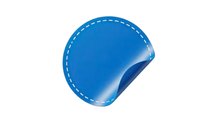 Blue Sticker with Folded Corner on White Background