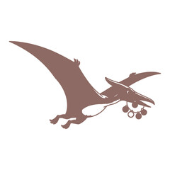 Stylized brown silhouette of pterosaur flying swiftly carrying small seasonal bells vector artwork © Ashikur