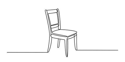 Minimalist continuous single line drawing illustration of a dining chair on a white background Vector, illustration