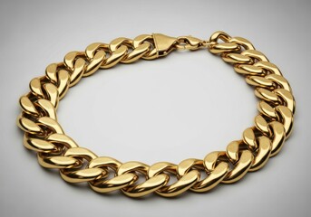 Obraz premium Thick, polished golden curb link bracelet rests on a light gray surface