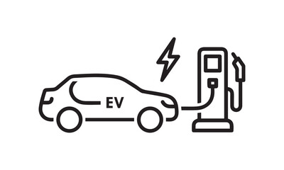 Fototapeta premium Electric Car Charging Station Outline Icon EV Energy Charger Vector