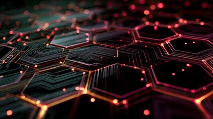 Abstract Technology Background With Hexagonal Grid And Glowing Lights