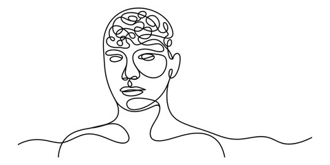 Abstract single line drawing of human psychology and the complex nature of consciousness. Vector, illustration