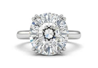 Fototapeta premium Brilliant round faceted gemstone mounted on a polished metal band showcases sparkling light reflection.