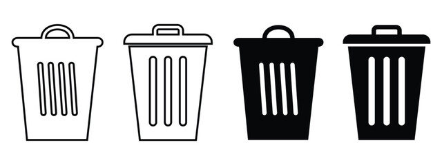 Trash Bin & Recycle Icon Set – Minimalist Garbage Can, Delete Button, and UI Symbols